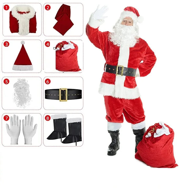 Deluxe Adult Santa Claus Costume – 7/8/9/11 Piece Full Santa Suit Set (Men)