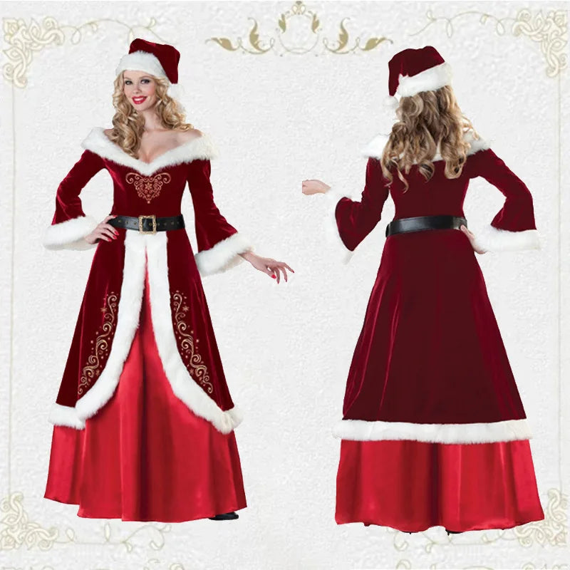 Adult Men and Women Cos Christmas Santa Claus Cosplay Costumes Birthday Couple Party Stage Performance Clothing Girls Xmas Gifts