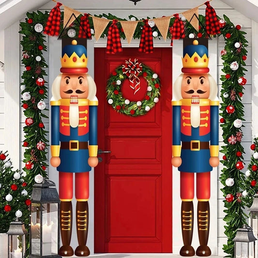 Santa Claus Christmas Door Banner Set – Merry Christmas Porch Sign Pair