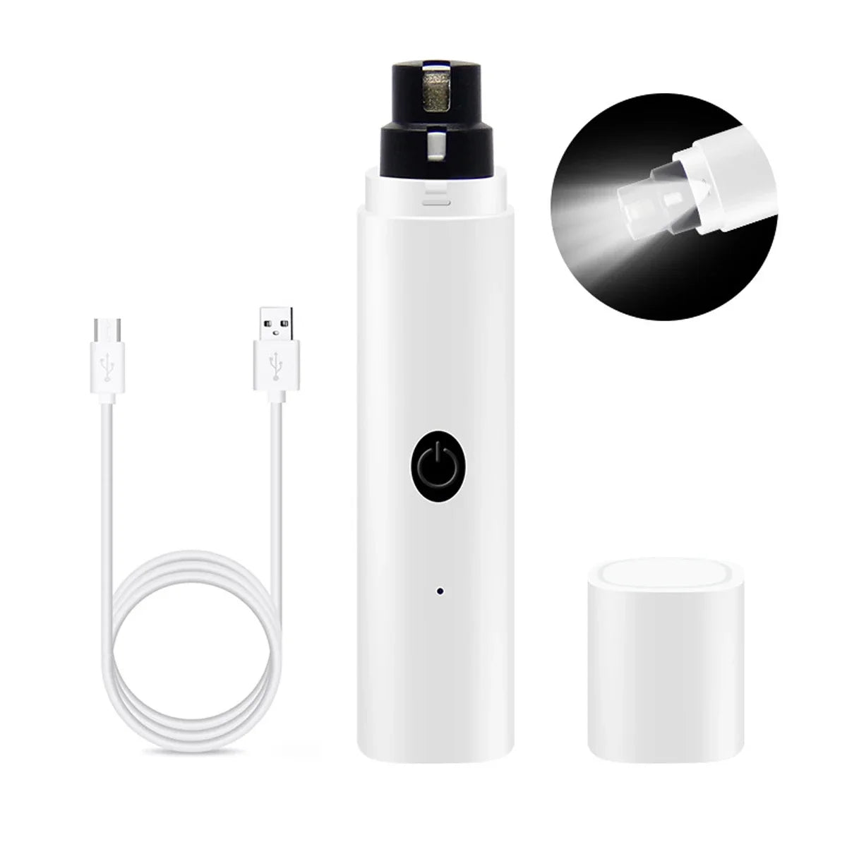 Rechargeable USB Electric Pet Nail Grinder – Quiet LED Light Trimmer with 2 Speeds for Dogs & Cats