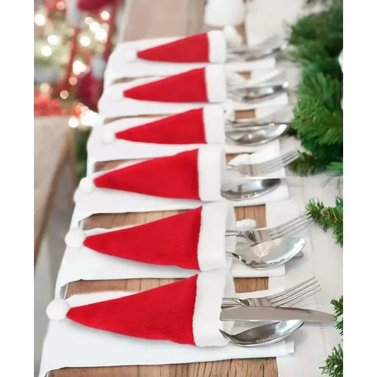 2024 Merry Christmas cutlery bag holder Christmas hat fork knife cutlery bag home Christmas decoration