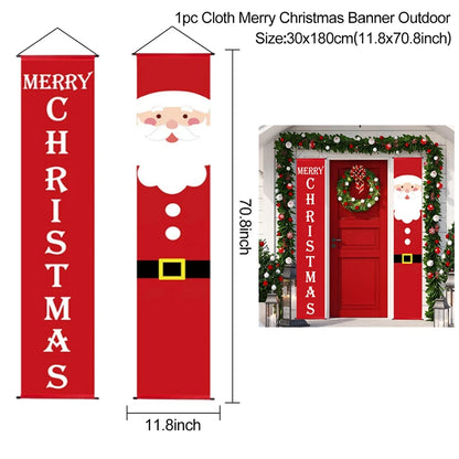 Santa Claus Christmas Door Banner Set – Merry Christmas Porch Sign Pair