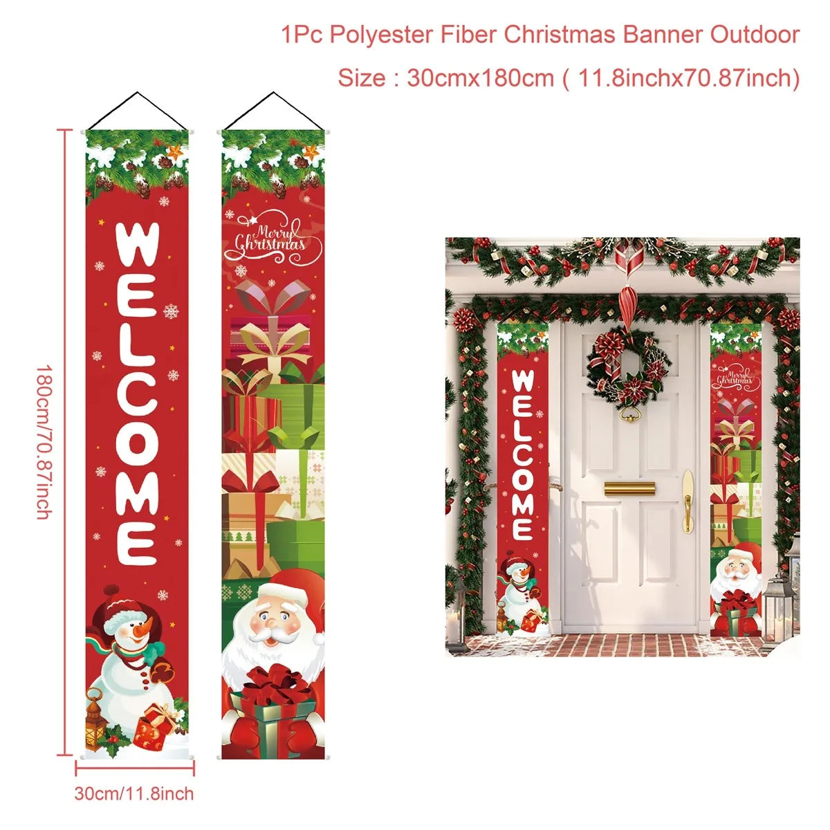 Santa Claus Christmas Door Banner Set – Merry Christmas Porch Sign Pair