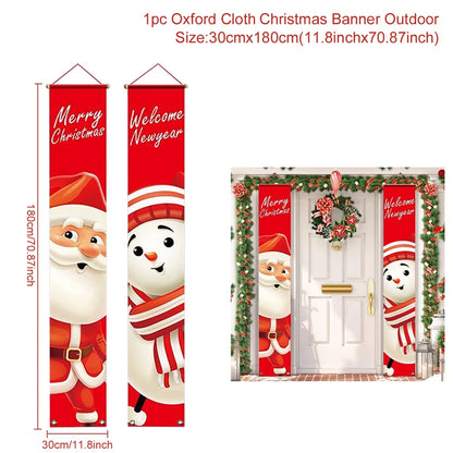 Santa Claus Christmas Door Banner Set – Merry Christmas Porch Sign Pair
