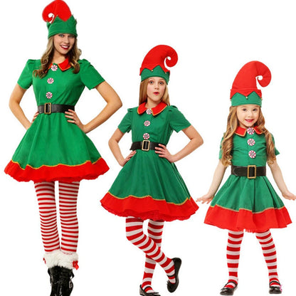 Adult & Kids Green Christmas Elf Costume – Full Set with Hat, Belt, Socks & Shoe Covers