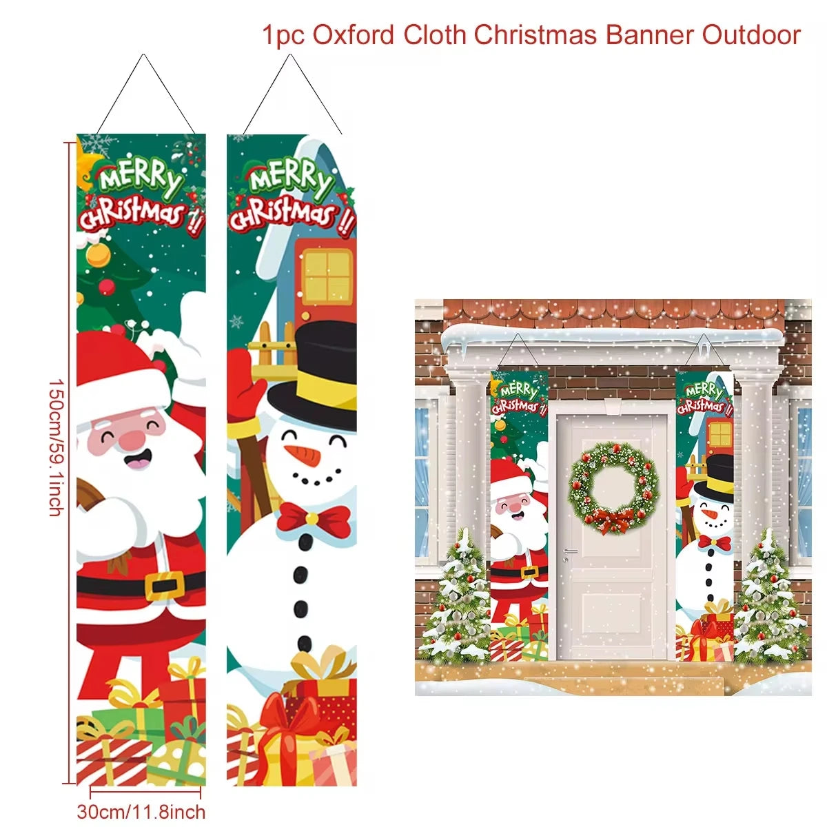 Santa Claus Christmas Door Banner Set – Merry Christmas Porch Sign Pair