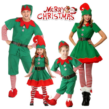 Adult & Kids Green Christmas Elf Costume – Full Set with Hat, Belt, Socks & Shoe Covers