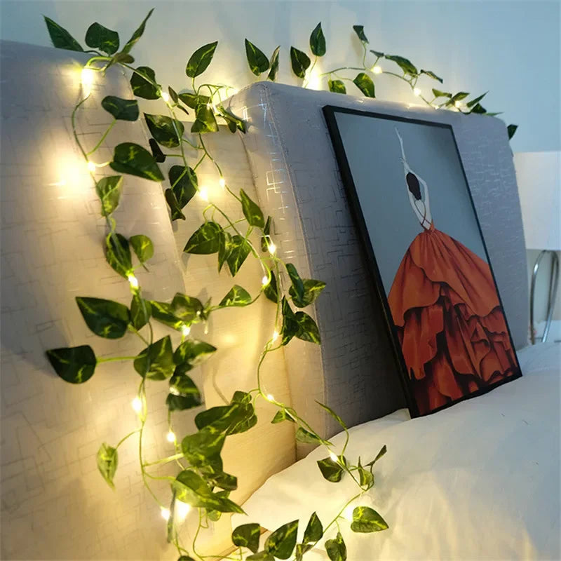 Green Leaf Vine Fairy Lights – Battery-Powered Artificial Plant String Lights