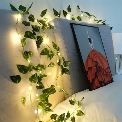 Green Leaf Vine Fairy Lights – Battery-Powered Artificial Plant String Lights