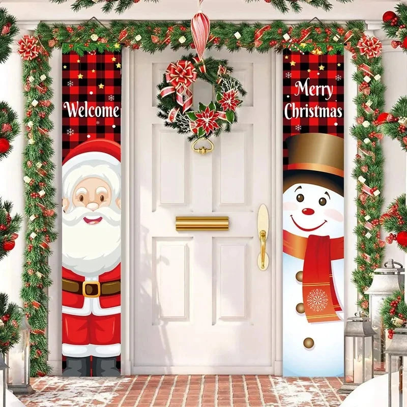 Santa Claus Christmas Door Banner Set – Merry Christmas Porch Sign Pair