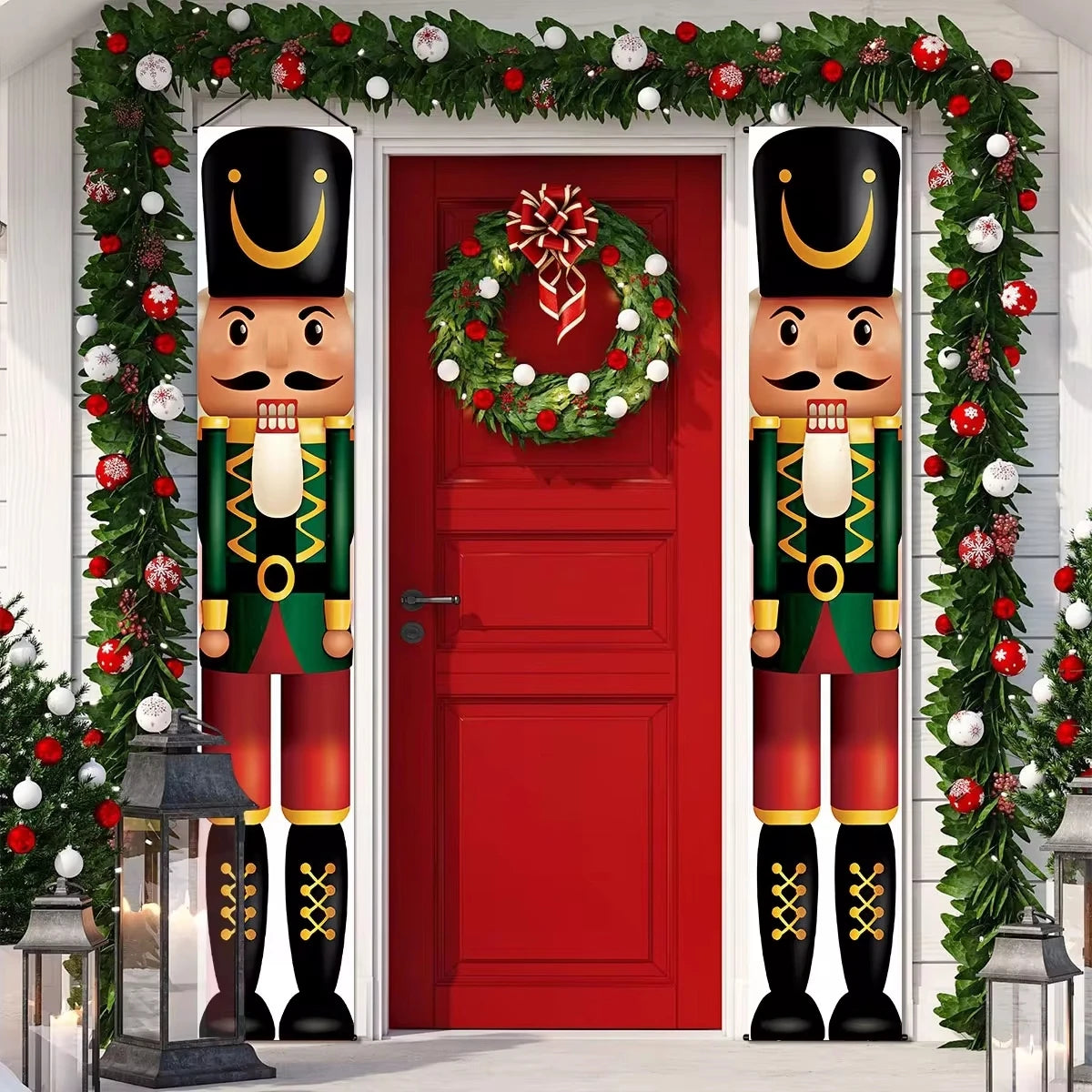 Santa Claus Christmas Door Banner Set – Merry Christmas Porch Sign Pair