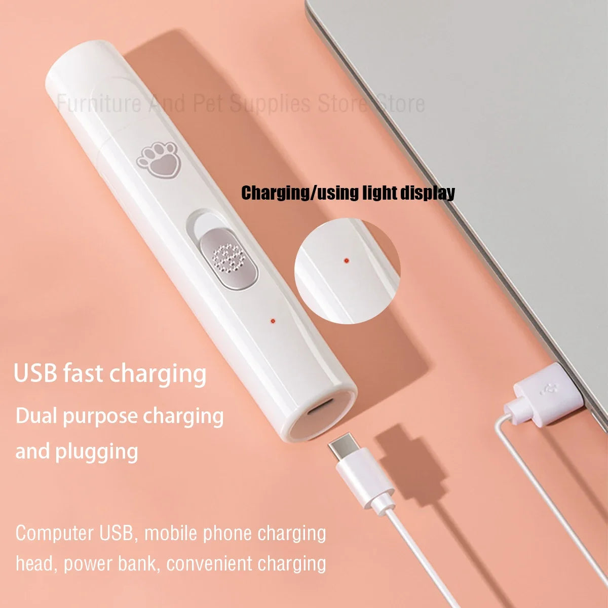Rechargeable USB Electric Dog Nail Grinder | Low-Noise LED Light 2-Speed Trimmer with Diamond Wheel