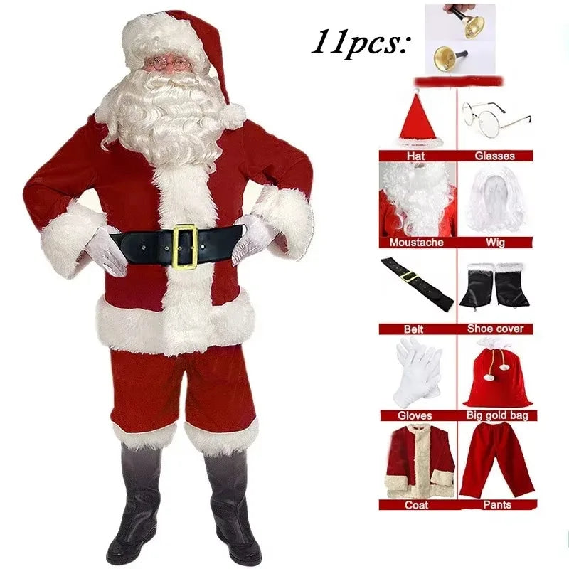 Deluxe Adult Santa Claus Costume – 7/8/9/11 Piece Full Santa Suit Set (Men)