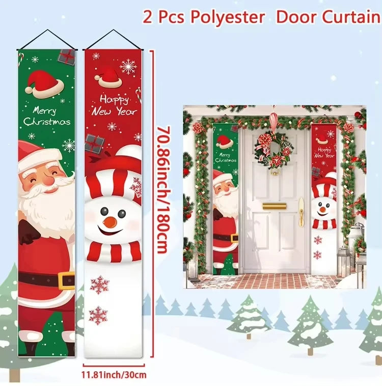 Santa Claus Christmas Door Banner Set – Merry Christmas Porch Sign Pair