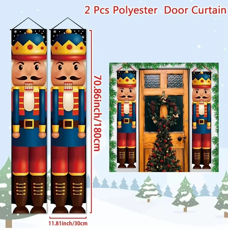 Santa Claus Christmas Door Banner Set – Merry Christmas Porch Sign Pair