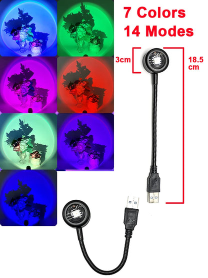 Aamasun USB LED Sunset Projector Lamp – Rainbow & Neon Night Light