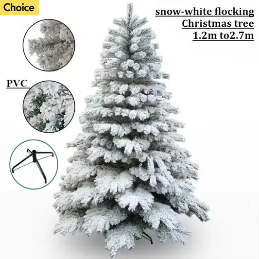 White Flocked Snow Christmas Tree – Artificial PVC (120–270 cm)
