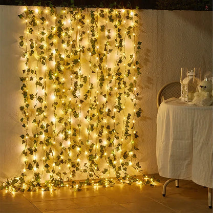 Green Leaf Vine Fairy Lights – Battery-Powered Artificial Plant String Lights