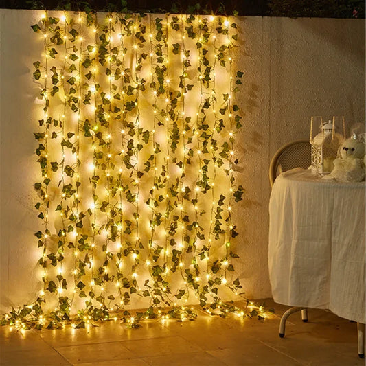 Green Leaf Vine Fairy Lights – Battery-Powered Artificial Plant String Lights