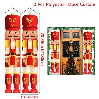 Santa Claus Christmas Door Banner Set – Merry Christmas Porch Sign Pair