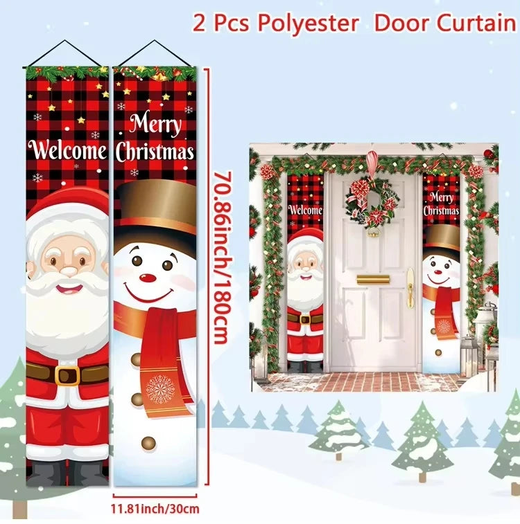 Santa Claus Christmas Door Banner Set – Merry Christmas Porch Sign Pair