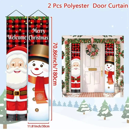 Santa Claus Christmas Door Banner Set – Merry Christmas Porch Sign Pair