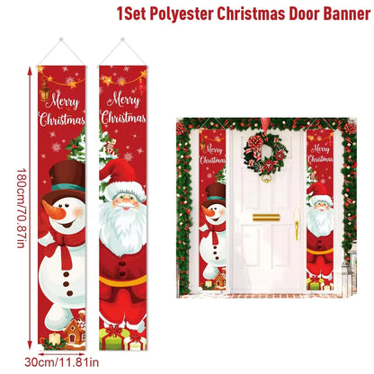 Santa Claus Christmas Door Banner Set – Merry Christmas Porch Sign Pair
