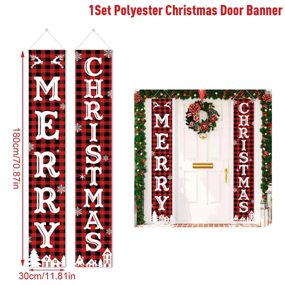 Santa Claus Christmas Door Banner Set – Merry Christmas Porch Sign Pair