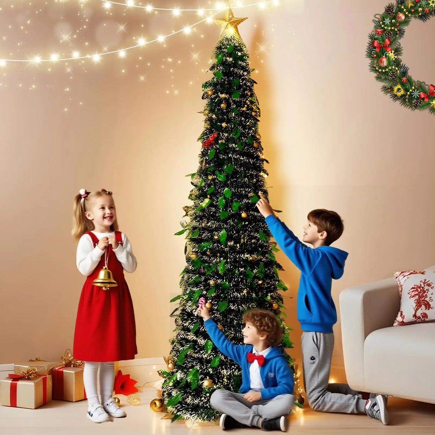 5ft (150 cm) Foldable Pop-Up Christmas Tree – Spiral Faux Tree with Stand