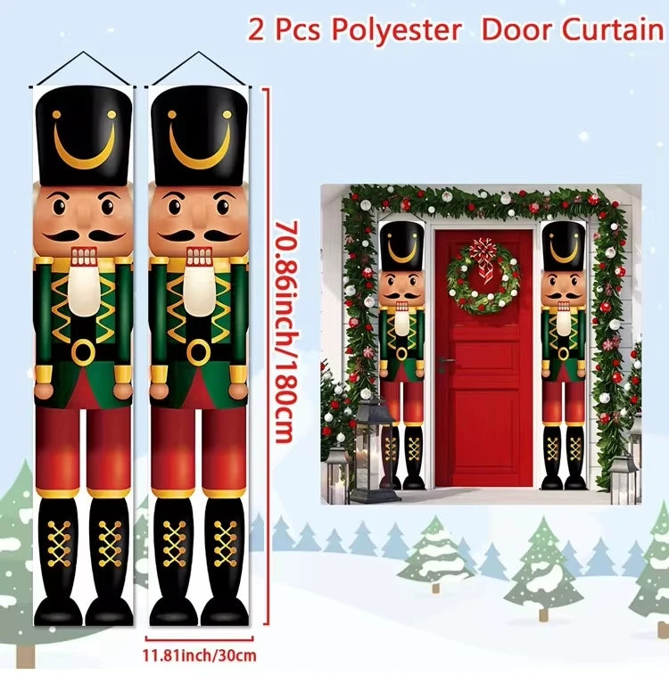 Santa Claus Christmas Door Banner Set – Merry Christmas Porch Sign Pair
