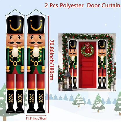 Santa Claus Christmas Door Banner Set – Merry Christmas Porch Sign Pair