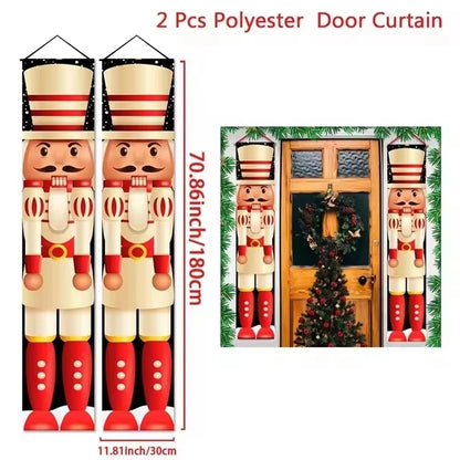 Santa Claus Christmas Door Banner Set – Merry Christmas Porch Sign Pair