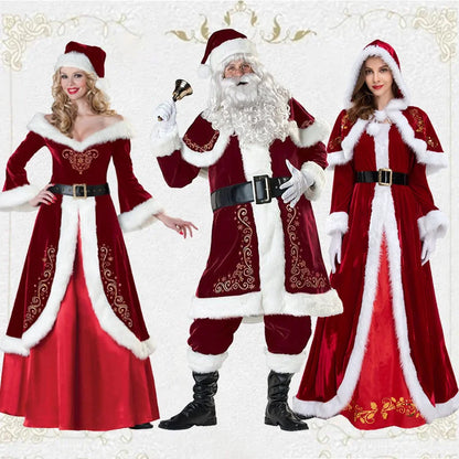 Adult Men and Women Cos Christmas Santa Claus Cosplay Costumes Birthday Couple Party Stage Performance Clothing Girls Xmas Gifts
