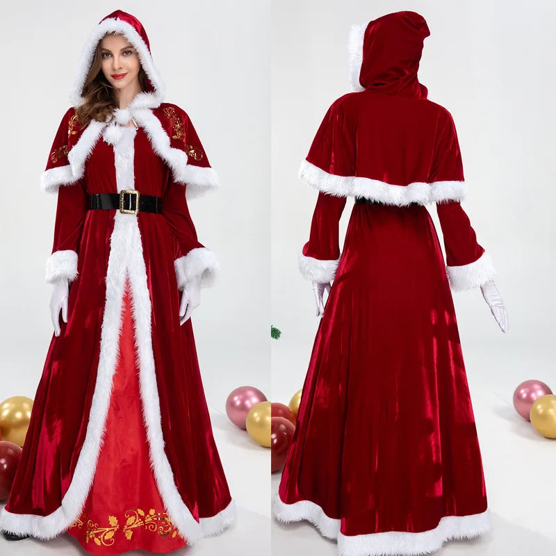 Adult Men and Women Cos Christmas Santa Claus Cosplay Costumes Birthday Couple Party Stage Performance Clothing Girls Xmas Gifts