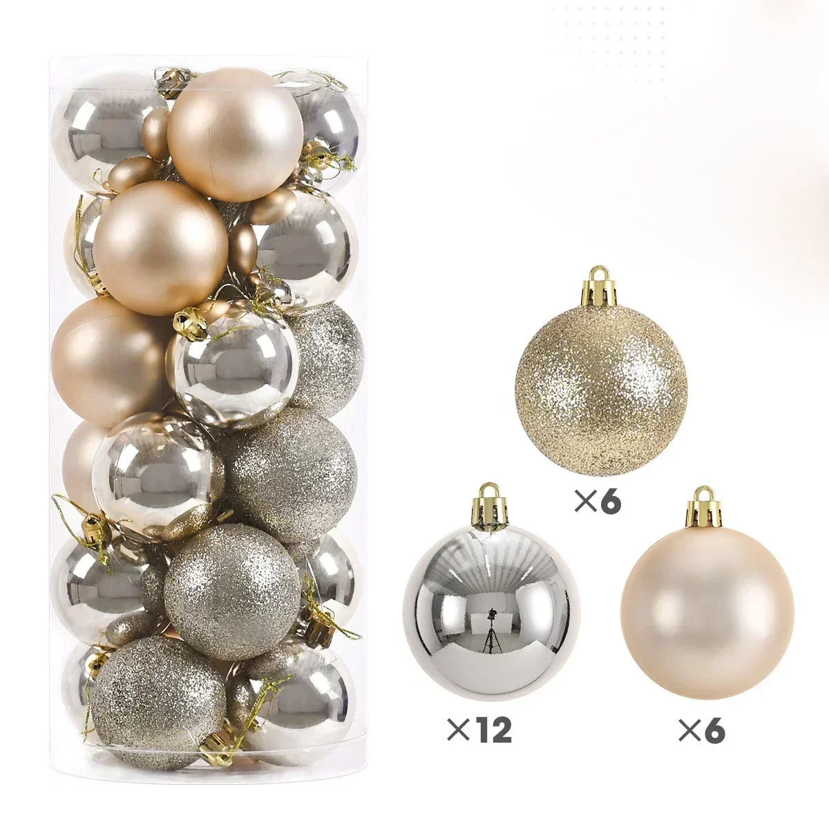 24-Piece Large Christmas Ball Ornaments Set – 3/4/6 cm Shatterproof Baubles for Tree & Party Decor