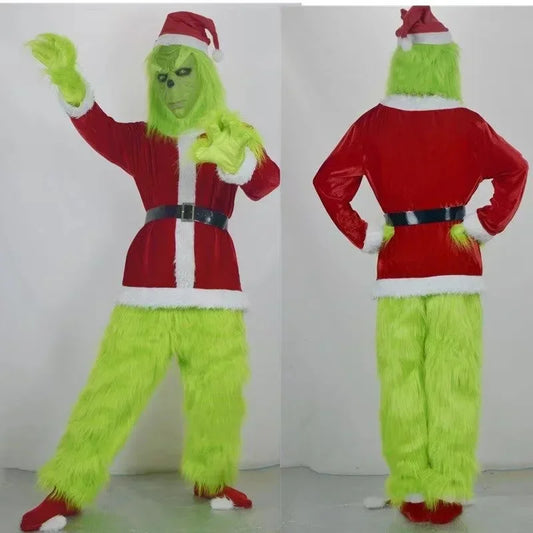 Grinch Costume – Full Green Monster Santa Suit with Mask ( (female/male Adult Cosplay)
