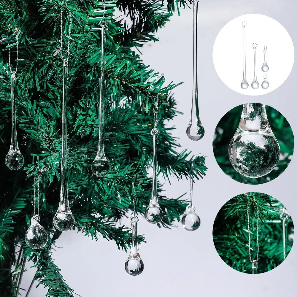 20 Piece Clear Glass Teardrop Ornaments – Raindrop Hanging Christmas Decor (4 Sizes)