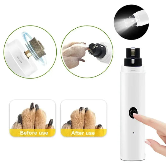 Rechargeable USB Electric Pet Nail Grinder – Quiet LED Light Trimmer for Dogs & Cats