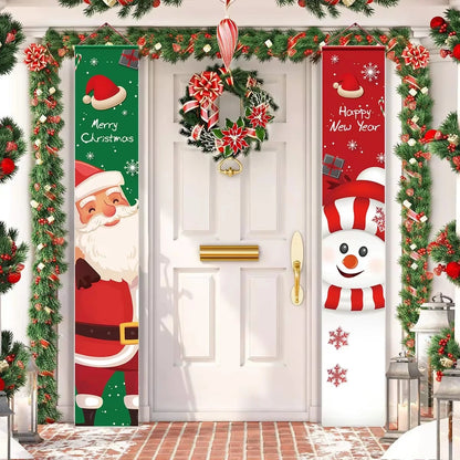 Santa Claus Christmas Door Banner Set – Merry Christmas Porch Sign Pair