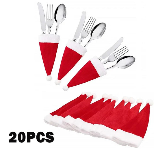2024 Merry Christmas cutlery bag holder Christmas hat fork knife cutlery bag home Christmas decoration