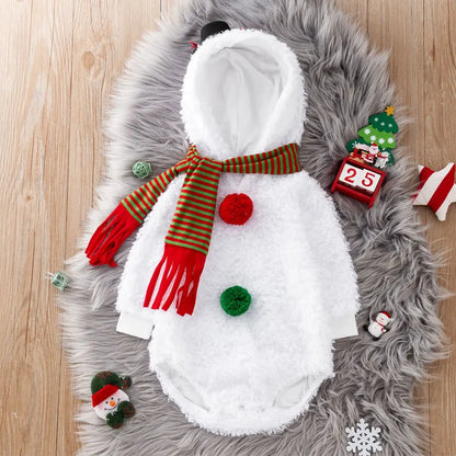 Baby Snowman Costume – Cozy Fleece Romper for Boys & Girls (6M–24M)