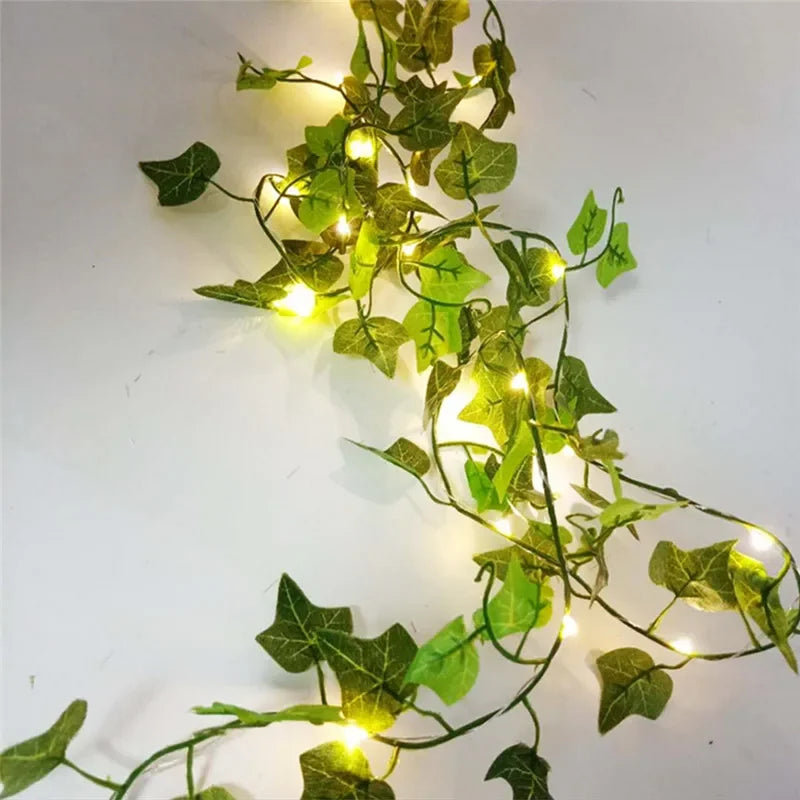 Green Leaf Vine Fairy Lights – Battery-Powered Artificial Plant String Lights