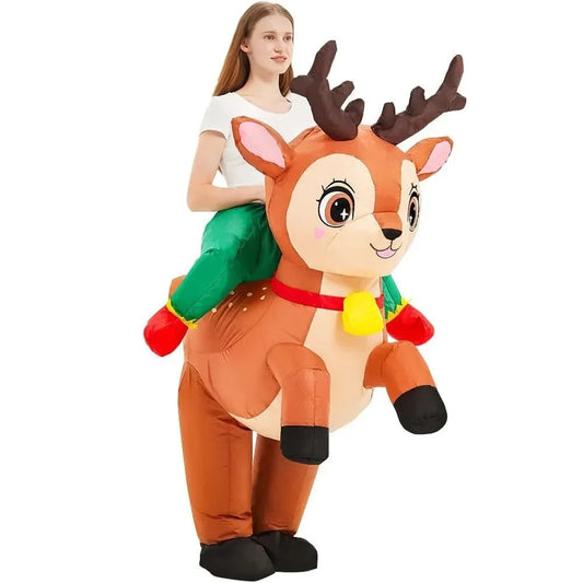Inflatable Ride-On Reindeer Costume – Adult Funny Blow-Up Elk Suit (One Size 150–190 cm)