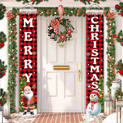 Santa Claus Christmas Door Banner Set – Merry Christmas Porch Sign Pair