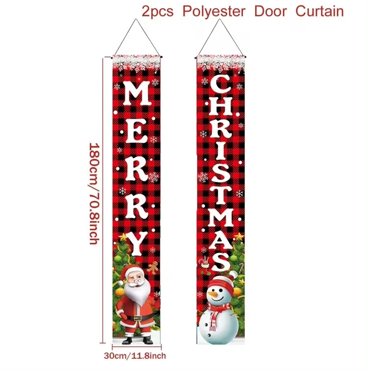 Santa Claus Christmas Door Banner Set – Merry Christmas Porch Sign Pair