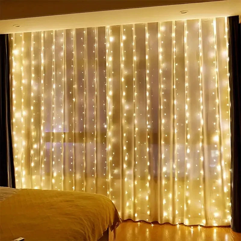 3M–6M USB Curtain Fairy Lights - 100–600 LED + Remote Control (8 Modes)