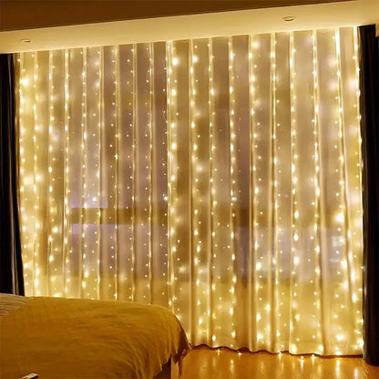 3M–6M USB Curtain Fairy Lights - 100–600 LED + Remote Control (8 Modes)