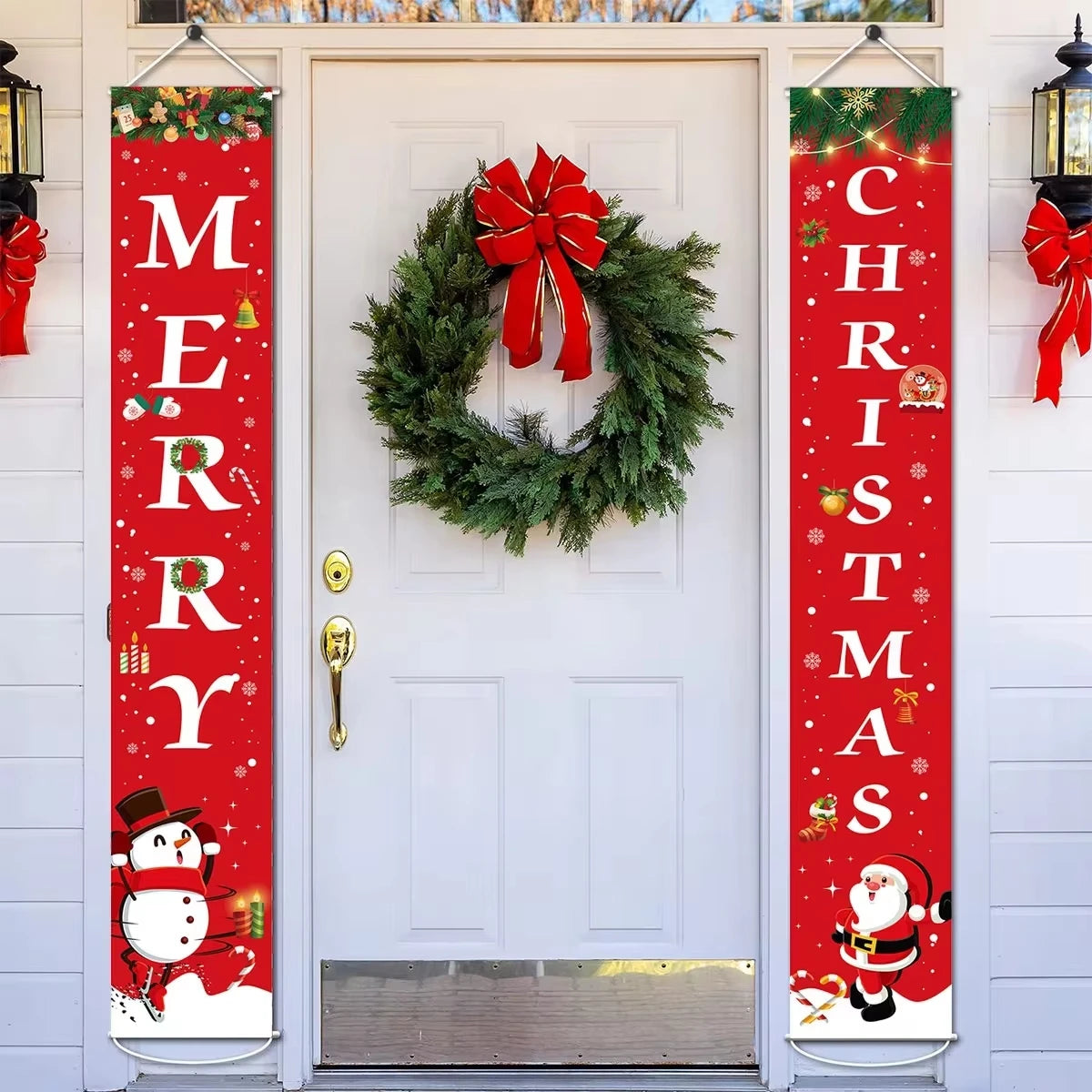 Santa Claus Christmas Door Banner Set – Merry Christmas Porch Sign Pair