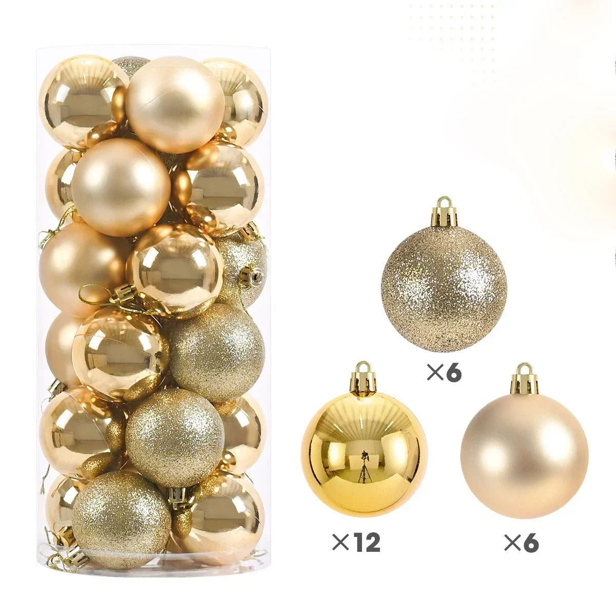 24-Piece Large Christmas Ball Ornaments Set – 3/4/6 cm Shatterproof Baubles for Tree & Party Decor