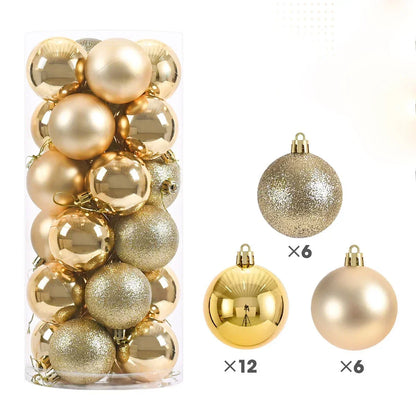 24-Piece Large Christmas Ball Ornaments Set – 3/4/6 cm Shatterproof Baubles for Tree & Party Decor